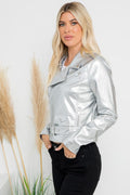 Metallic Faux Leather Crop Moto Jacket 26 INTERNATIONAL