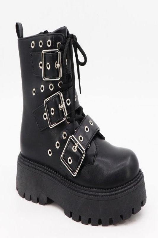 Bamboo Thick Bottom Buckle Straps Punk Boots J.P ORIGINALS