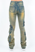 Zipper Pocket Washed Stacked Jeans AMERICAN BAZI