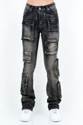 Zipper Pocket Washed Stacked Jeans AMERICAN BAZI