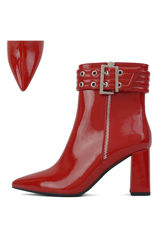 Pointed Toe Patent Bootie with Buckle FORTUNE DYNAMICS