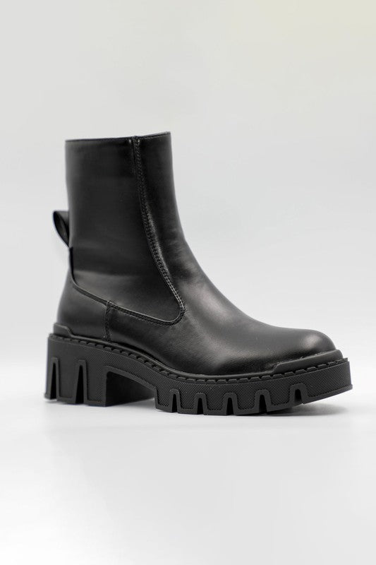 Black PU Lugged Ankle Bootie TITUS SHOES