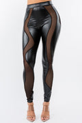 Faux Leather Pants Mesh Contrast LETS GO APPAREL