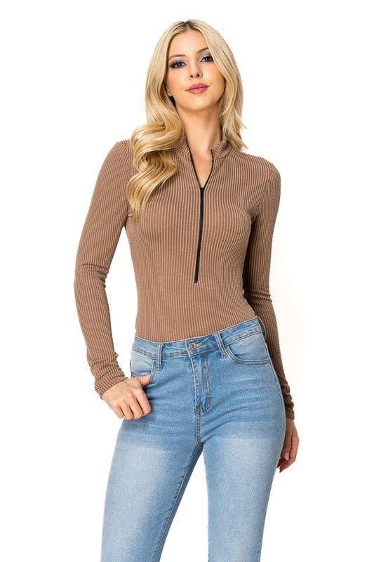 ZIp-Up Rib Bodysuit FASHION LOVE