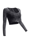 Mineral Washed Long Sleeve Crop Top K TOO