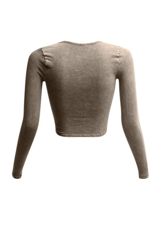 Mineral Washed Long Sleeve Crop Top K TOO