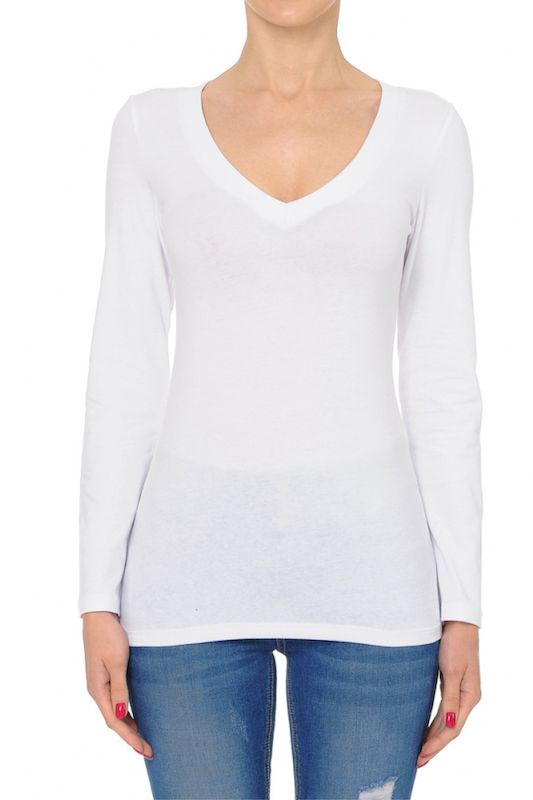 Long Sleeve V Neck Top AMBIANCE APPAREL