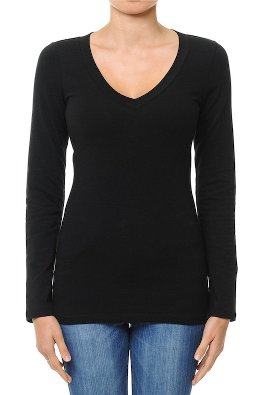 Long Sleeve V Neck Top AMBIANCE APPAREL