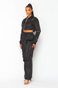 Nylon Crop Bomber Jacket With Zipper Sleeve HOT & DELICIOUS