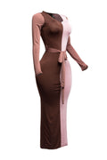 Long Sleeve Color Block Maxi Dress K TOO