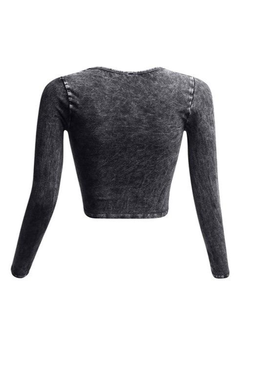 Mineral Washed Long Sleeve Crop Top K TOO