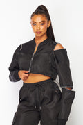 Nylon Crop Bomber Jacket With Zipper Sleeve HOT & DELICIOUS