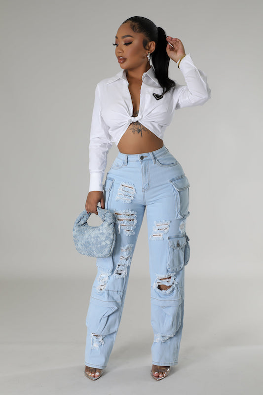 High Rise Cargo Pants with Extra Front Panel Pocket APHRODITE