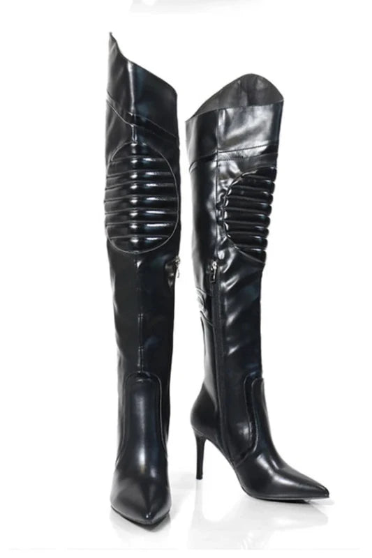 Pointed Toe MotorSport Over Knee High Boots LILIANA