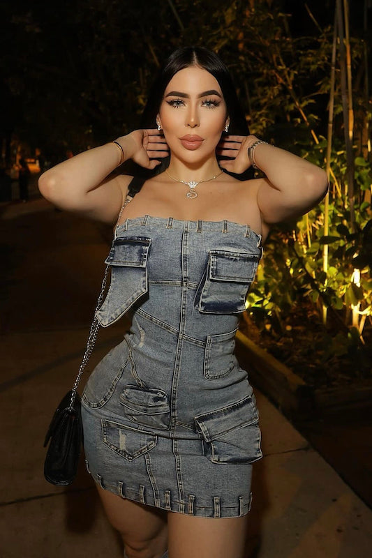 Denim Mini Dress QUEEN MANIA