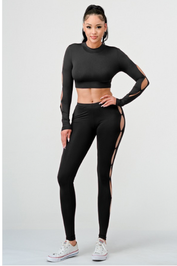 Shape Black Snatched Rib Cut Out Side Leggings DAISY