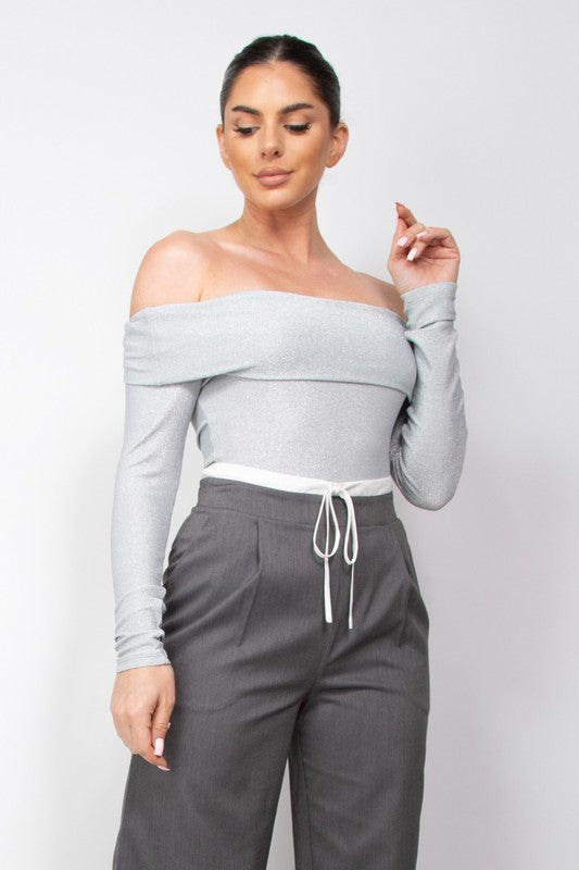 Off Shoulder Shiny Bodysuit shopiris