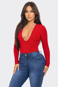 Deep V-Neck Long Sleeve Bodysuit LETS GO APPAREL