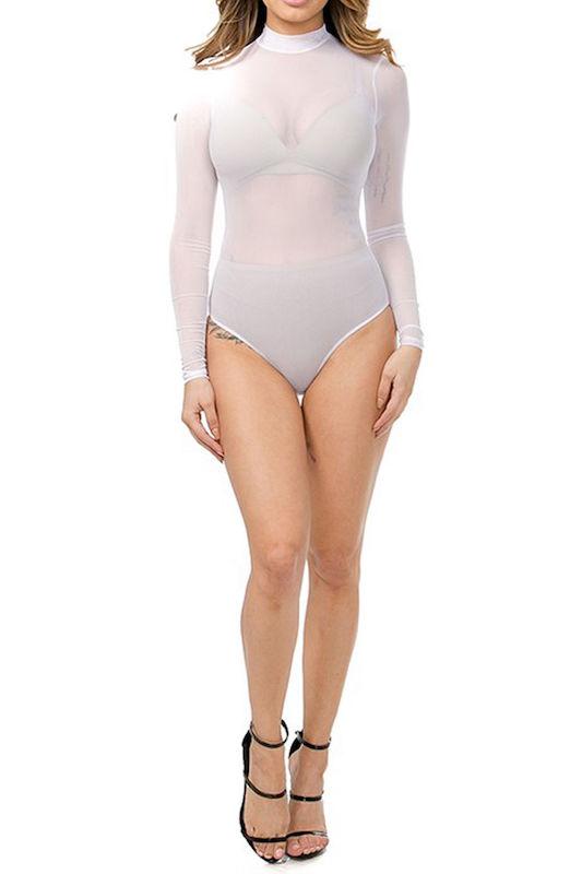 Mock Neck Mesh Long Sleeve Bodysuit LETS GO APPAREL