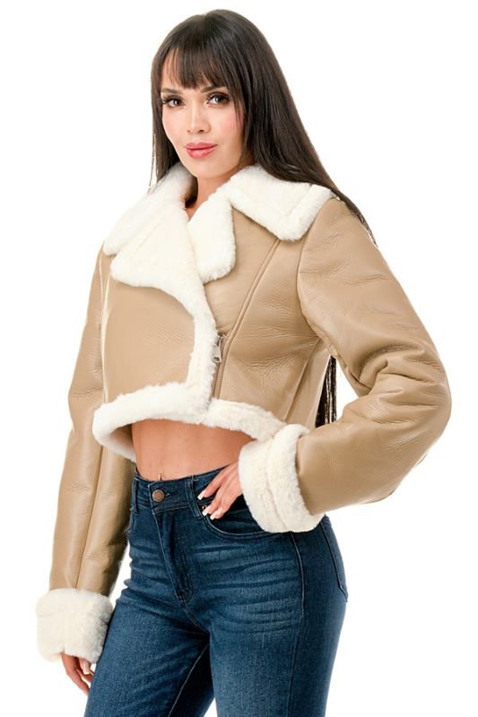 Cropped Leather Jacket with Fur Lining 36 POINT 5