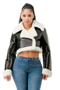 Cropped Leather Jacket with Fur Lining 36 POINT 5