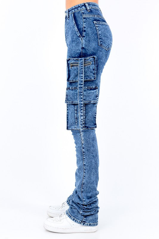 Acid Washed Stacked Skinny Jeans - OLD AMERICAN BAZI