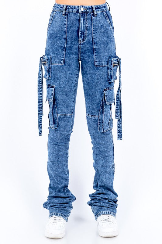 Acid Washed Stacked Skinny Jeans - OLD AMERICAN BAZI