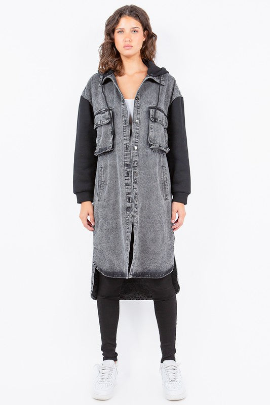 Oversized Hooded Denim Long Jacket AMERICAN BAZI