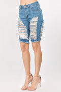 Denim Short with Trims Front and Back AMERICAN BAZI