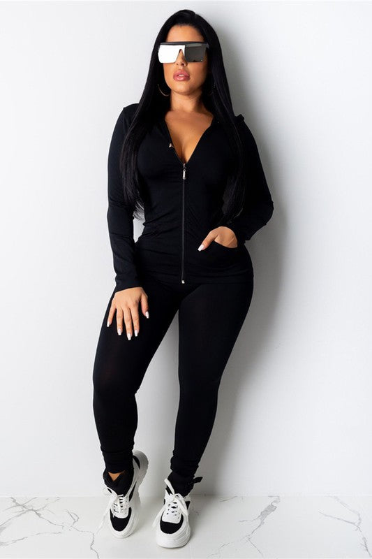 Cozy Seamless Zip Up Jacket Hoodie & Legging Set - OLD ANN'S TRADING CO