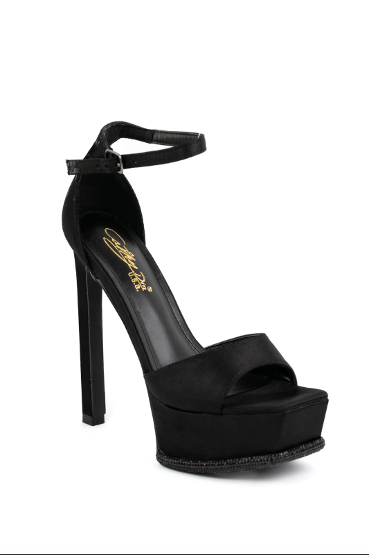 Rhinestone Trim Platform Heel with Ankle Strap DDK FOOTWEAR