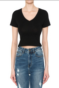 V-Neck Crop Top AMBIANCE APPAREL