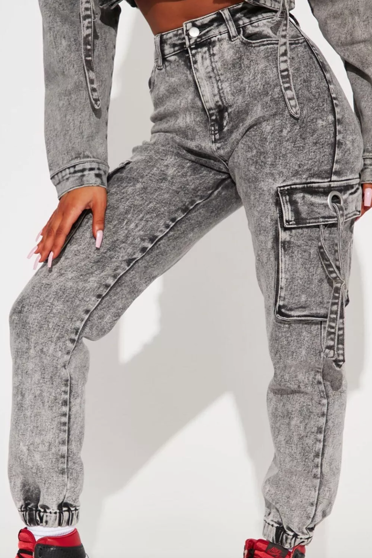 Acid Wash Cargo Jeans - Black AWESOME CONCEPT INC