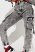 Acid Wash Cargo Jeans - Black AWESOME CONCEPT INC