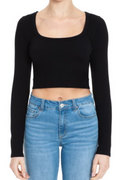 Scoop Neck Long Sleeve Crop Top AMBIANCE APPAREL