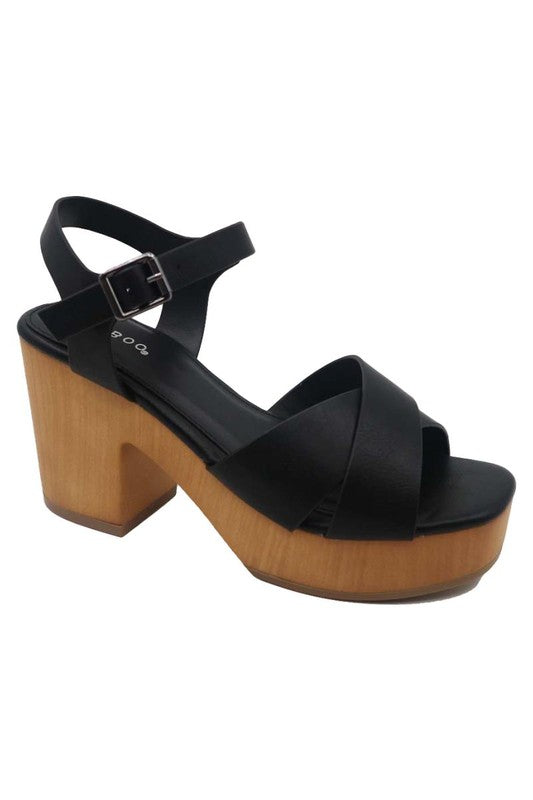 Cross Band Wooden Heel Sandal J.P ORIGINALS