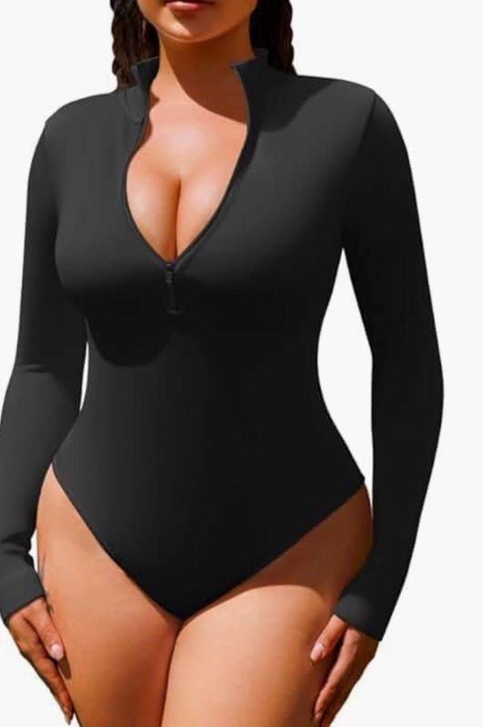 Mock Neck Long Sleeve Bodysuit with Zipper JNK USA