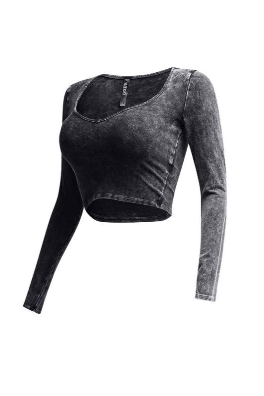 Mineral Washed Long Sleeve Crop Top K TOO