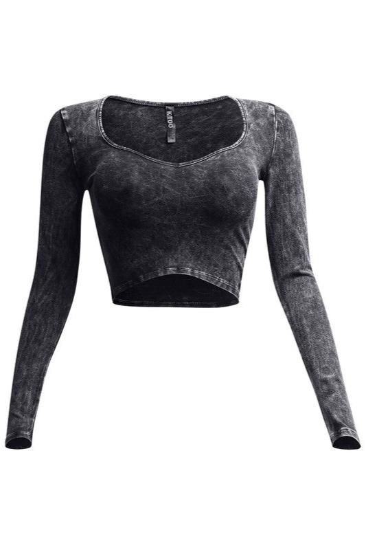 Mineral Washed Long Sleeve Crop Top K TOO