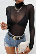 Mesh Long Sleeve Bodysuit FASHION LOVE