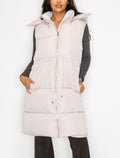 Zip Up Puffer Drawstring Long Vest shopiris