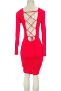 Ribbed, Long Sleeve Dress with Low Cut, Lace Up Back PRETTY KNIT