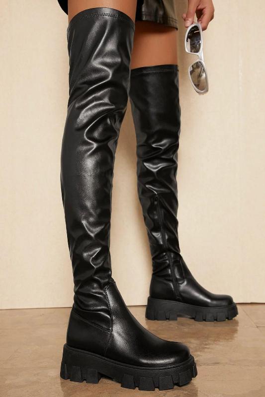 Thigh High Stretch Boot with Chunky Heel LEGEND FOOTWER INC