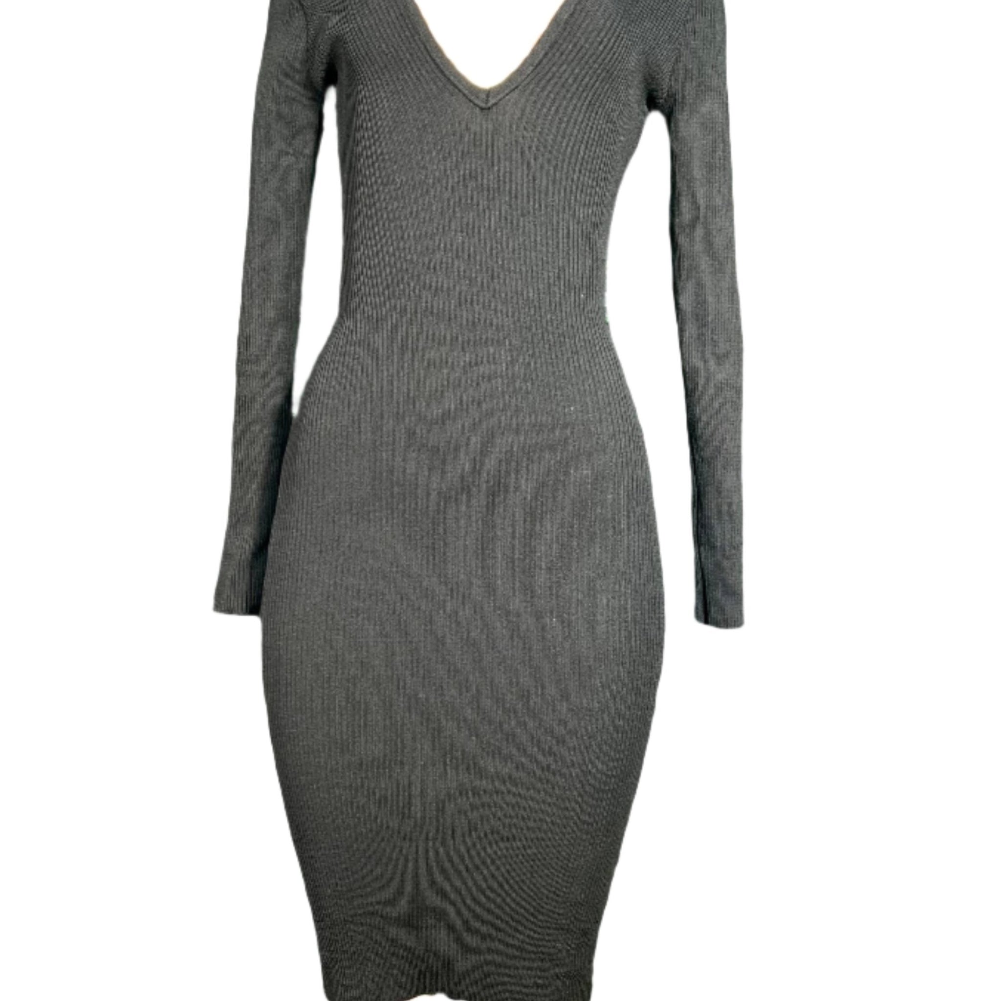 Ribbed, Long Sleeve Dress with Low Cut, Lace Up Back PRETTY KNIT