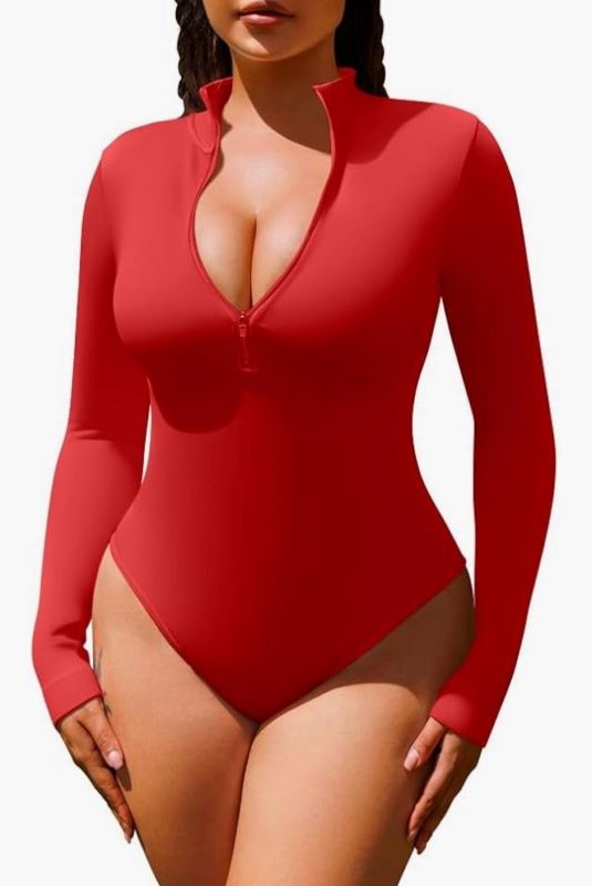 Mock Neck Long Sleeve Bodysuit with Zipper JNK USA