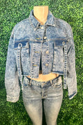 Acid Wash Denim Jacket - Blue AWESOME CONCEPT INC