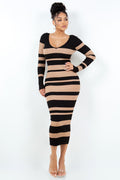 V Cut Off Shoulder Striped Dress HERA COLLECTION